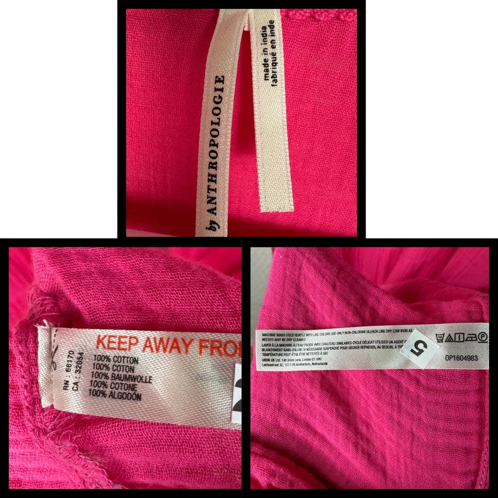 Anthropologie Tiered Cotton Gauze Maxi Dress Women 2X Pink Babydoll Boho Resort - Picture 8 of 8